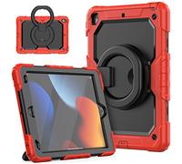 HUEZOE Étui pour iPad 10,2", modèle 2021/2020/2019, Coque de Protection intégrale Antichoc avec Support pivotant à 360 degrés, bandoulière pour iPad 9/8/7, Rouge