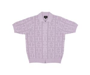 HUF - Short Sleeve Polo Monogram Jacquard Zip Sweater - Homme - Pulls - Violet - Taille: XL