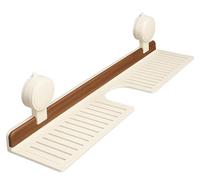 HUFENYU Étagère De Salle De Bain À Ventouse en Noyer Étagère De Lavabo Murale en Noyer Au-Dessus du Robinet Étagère De Rangement Murale sans Perçage Étagère De Rangement(White,15.75in)