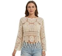HUFENYU Garniture À Franges Uni for Femmes Découpée Couverture Transparente Garniture À Franges Boho Couverture Transparente(Beige)