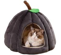 HUFENYU Panier for Chat Citrouille Mignon for Chats D'intérieur, Niche/lit en Forme De Citrouille avec Coussin Amovible, Maison for Chiot(Grey,L)
