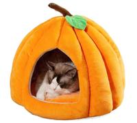 HUFENYU Panier for Chat Citrouille Mignon for Chats D'intérieur, Niche/lit en Forme De Citrouille avec Coussin Amovible, Maison for Chiot(Orange,L)