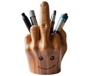 HUFENYU Porte-Stylo avec Doigt d'honneur imprimé en 3D, décoration de Geste de la Main, Porte-Stylo, Figurine de Doigt d'honneur, Porte-Crayon, Pot à Crayons Unique avec Geste de la Main(Brown)