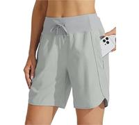 HUFENYU Short D'athlétisme À Entrejambe Active 7 for Femmes, Long, avec Ceinture Haute, Respirant, Rapide(Light Grey,XX-Large)