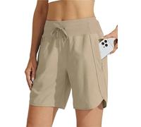 HUFENYU Short D'athlétisme À Entrejambe Active 7 for Femmes, Long, avec Ceinture Haute, Respirant, Rapide(Khaki,XL)