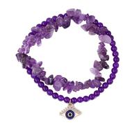 HUFFA Bracelet en améthyste Naturelle et Perles de Cristal Violet, Ajustable, for Femme(Type 33)