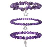 HUFFA Bracelet en améthyste Naturelle et Perles de Cristal Violet, Ajustable, for Femme(Type 36)