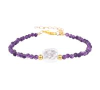 HUFFA Bracelet en améthyste Naturelle et Perles de Cristal Violet, Ajustable, for Femme(Type 4)