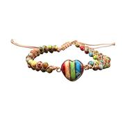 HUFFA Bracelet réglable en Pierre Naturelle, Agate, Cristal Empereur, pêche, en Forme de cœur, Double Couche, tissé à la Main(Color)