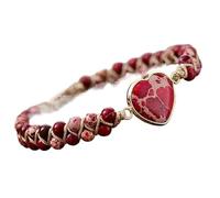 HUFFA Bracelet réglable en Pierre Naturelle, Agate, Cristal Empereur, pêche, en Forme de cœur, Double Couche, tissé à la Main(Red2)