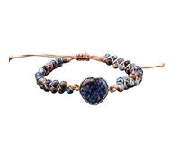 HUFFA Bracelet réglable en Pierre Naturelle, Agate, Cristal Empereur, pêche, en Forme de cœur, Double Couche, tissé à la Main(Blue)