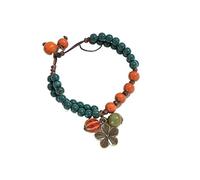 HUFFA Bracelet vintage en céramique tissée avec double couche de perles motif fleur - Style chinois fait à la main corde pour femme, One Size, Fibre synthétique, Pas de pierre précieuse