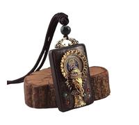 HUFFA Collier Ethnique Thangka Fait Main avec Motif éléphant | Pendentif Unique en ébène et chaîne de Pull avec Motif Bagua(NepalGodofWealth)