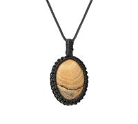HUFFA Collier Ovale en Cristal Artisanal - Pendentif en Pierre de Quartz Naturelle enroulée Autour d'une Corde for Hommes et Femmes(PictureJasper)