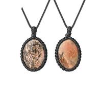 HUFFA Collier Ovale en Cristal Artisanal - Pendentif en Pierre de Quartz Naturelle enroulée Autour d'une Corde for Hommes et Femmes(LineRhodonite)