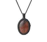 HUFFA Collier Ovale en Cristal Artisanal - Pendentif en Pierre de Quartz Naturelle enroulée Autour d'une Corde for Hommes et Femmes(RedTigerEye)
