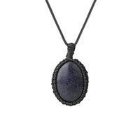 HUFFA Collier Ovale en Cristal Artisanal - Pendentif en Pierre de Quartz Naturelle enroulée Autour d'une Corde for Hommes et Femmes(BlueSand)