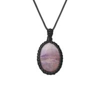 HUFFA Collier Ovale en Cristal Artisanal - Pendentif en Pierre de Quartz Naturelle enroulée Autour d'une Corde for Hommes et Femmes(Amethyst)