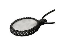 HUFFA Collier Ovale en Cristal Artisanal - Pendentif en Pierre de Quartz Naturelle enroulée Autour d'une Corde for Hommes et Femmes(WhiteCrystal)