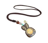 HUFFA Collier Pendentif en ébène Thangka Fait Main avec chaîne en Laine - Accessoire de Bijouterie Unique(OrangeBuddha'seye)