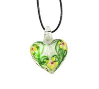 HUFFA Collier Pendentif en Verre de Fleur d'amour Fait à la Main, Bijoux Floraux rétro for Femmes(Green+yellowdot)