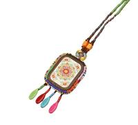 HUFFA Collier rétro de Style Ethnique bohème - Chaîne de Pull avec Pendentif Pompon, Bijoux for Femme(Squarestyle3)