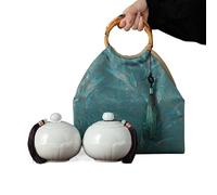 HUFFA Grandes boîtes de thé en céramique, boîte-cadeau double for le stockage du thé noir et vert - Pot Jin Junmei(LotusTasselDoublePot)