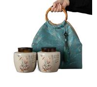 HUFFA Grandes boîtes de thé en céramique, boîte-cadeau double for le stockage du thé noir et vert - Pot Jin Junmei(MagpieBambooDouble)