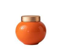 HUFFA Mini pot à thé en céramique - Petit récipient de stockage scellé en céladon for pommades et poudres parfumées(Roundjarwithgoldlid-Orange)