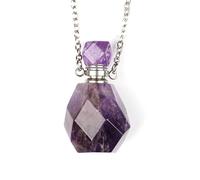 HUFFA Pendentif en Bouteille d'huile Essentielle d'améthyste Naturelle - Collier d'aromathérapie Poli avec breloque en Pierre Brute(Amethystprismati)