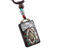 HUFFA Pendentif Thangka en ébène Exotique népalais - Carte rétro du Dieu de la Richesse for Un Style Unique(EbonyelephantGod1)