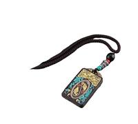 HUFFA Pendentif Thangka en ébène Exotique népalais - Carte rétro du Dieu de la Richesse for Un Style Unique(EbonyPiscesNepalRope)