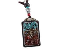 HUFFA Pendentif Thangka en ébène Exotique népalais - Carte rétro du Dieu de la Richesse for Un Style Unique(EbonySkyEyeSafetycard)