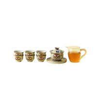 HUFFA Ru Kiln - service à thé avec bol couvert flottant à trois talents, élégant ensemble de bols à thé en porcelaine Non chaud for la maison(Color5)