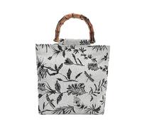 HUFFA Sac à main rétro tissé en jacquard for femme avec poignée en bambou - Sac fourre-tout élégant et respectueux de l'environnement(Grey)