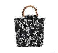 HUFFA Sac à main rétro tissé en jacquard for femme avec poignée en bambou - Sac fourre-tout élégant et respectueux de l'environnement(black)