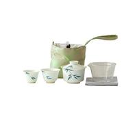 HUFFA Service à thé portable sous glaçure peint à la main avec sac en tissu - Parfait for la cérémonie du thé Kung Fu(Color1)