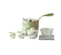 HUFFA Service à thé portable sous glaçure peint à la main avec sac en tissu - Parfait for la cérémonie du thé Kung Fu(Color2)