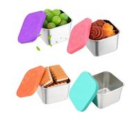hufhnwso Lot de 4 pots à goûter en acier inoxydable de 180 ml avec | 304 SS, couvercles en silicone sans BPA, joint étanche. 180 ml, 4 couleurs et empilables. Idéal pour les sauces, les sauces