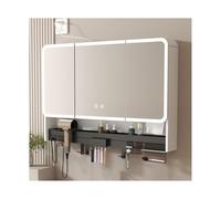 HUFIREHU Armoire De Toilette,Armoire Miroir De Salle De Bain avec LED,DéSembuage à Un Bouton, avec LumièRes Et Support De Rangement, Et BoîTe à Mouchoirs CachéE(White,100cm/39.3in)