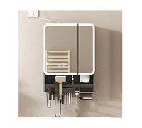 HUFIREHU Armoire De Toilette,Armoire Miroir De Salle De Bain avec LED,DéSembuage à Un Bouton, avec LumièRes Et Support De Rangement, Et BoîTe à Mouchoirs CachéE(Gray,60cm/23.6in)