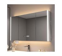 HUFIREHU Armoire Miroir De Salle De Bain avec LED,Miroir Salle De Bain avec Rangement,Anti-BuéE, Affichage De l'horloge Et De La TempéRature, avec LumièRe LED(White B,90cm/35.4in)