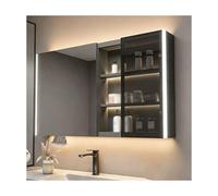 HUFIREHU Armoire Miroir De Salle De Bain avec LED,Miroir Salle De Bain avec Rangement,Anti-BuéE, Affichage De l'horloge Et De La TempéRature, avec LumièRe LED(Gray A,120cm/47.2in)