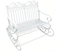 HUFIREHU Banc à Bascule de Terrasse, Banc de Jardin Fer Forgé avec Dossier et accoudoirs, idéal pour l'intérieur, la Cour ou Le Jardin(White,107x97x95cm/42x38x37in)