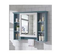 HUFIREHU Meuble Salle De Bain Mural,Meuble Mural Toilette Rangement,Armoires De Salle De Bain avec Miroir,avec Porte-Serviettes, for Salon, Buanderie, Vestiaire(Blue,100 * 73cm)