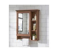 HUFIREHU Meuble Salle De Bain Mural,Meuble Mural Toilette Rangement,Armoires De Salle De Bain avec Miroir,avec Porte-Serviettes, for Salon, Buanderie, Vestiaire(Wood Color,70 * 73cm)