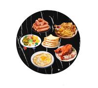 HUFIREHU Plateau Tournant Lazy Susan For Table À Manger, Plateau De Service Rotatif En Verre Trempé, Plateau Tournant À 360°, Plateau De Service Rond En Bois Massif(Black pattern,60 * 60 * 3cm)