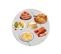 HUFIREHU Plateau Tournant Lazy Susan For Table À Manger, Plateau De Service Rotatif En Verre Trempé, Plateau Tournant À 360°, Plateau De Service Rond En Bois Massif(White pattern,70 * 70 * 3cm)