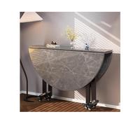 HUFIREHU Tablede Salle A Manger Ronde Pliante Table à Manger Pliante sur roulettes Table à Abattant RéTractable en Bois Massif for Salon, Hospitalité, Bureau(Gray A,150cm)