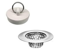 Hufopik Lot de 2 filtres d'évier de salle de bain et bouchon de bouchon - 5,5 cm de haut/1,5 cm, en acier inoxydable et bouchon en caoutchouc pour évier de salle de bain standard, utilitaire, slop,